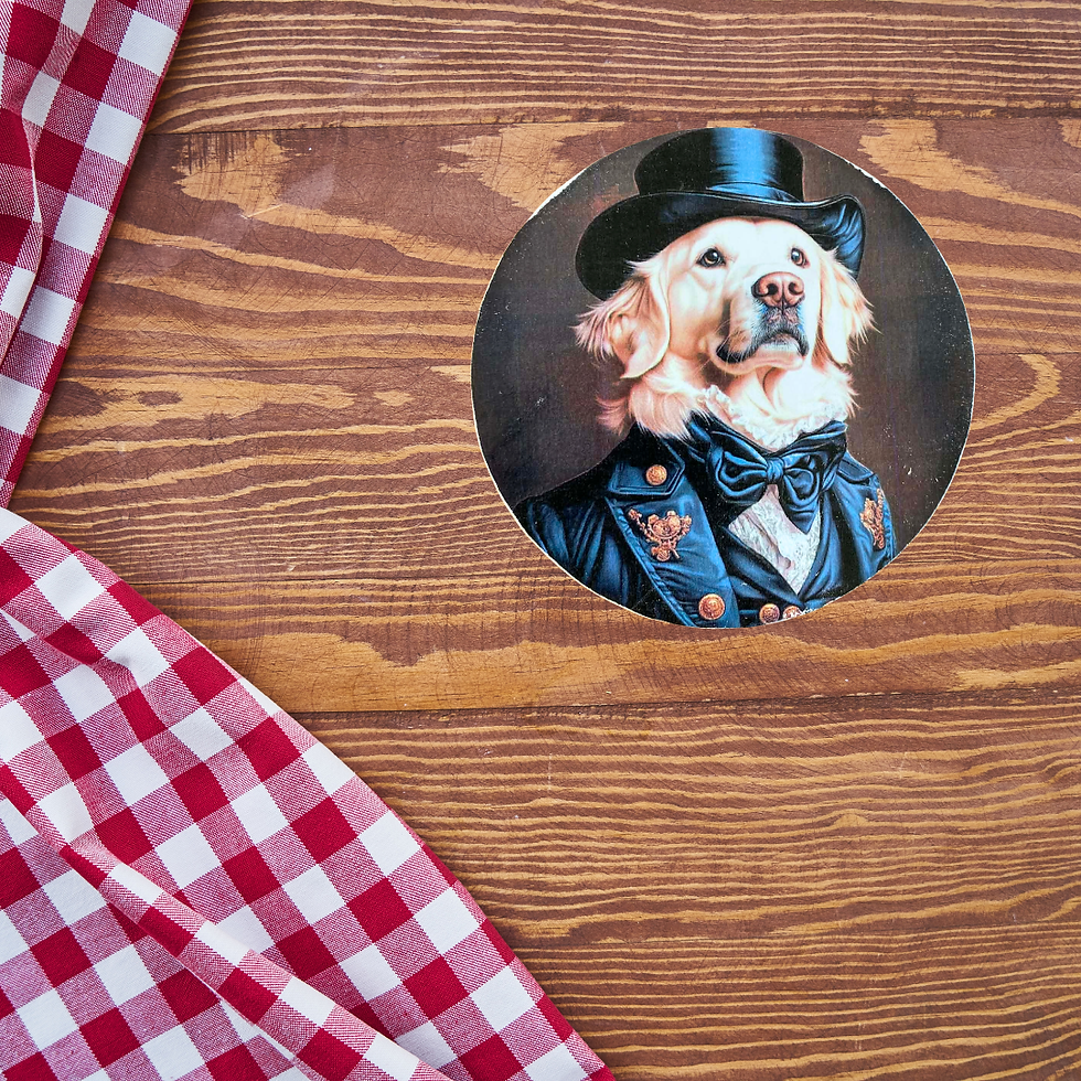 Miniature : Dessous verre Golden retriever  Messieurs dames, veuillez accueillir Sir Golden 🐶🎩  Un vrai Golden Retriever, mais version