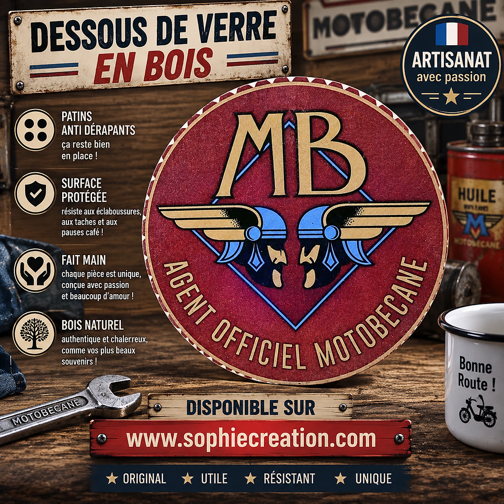 Dessous verre Motobecane  Un petit parfum de Motobécane et de belles balades d’autrefois ! 🛵❤️ Ce dessous de verre en bois a