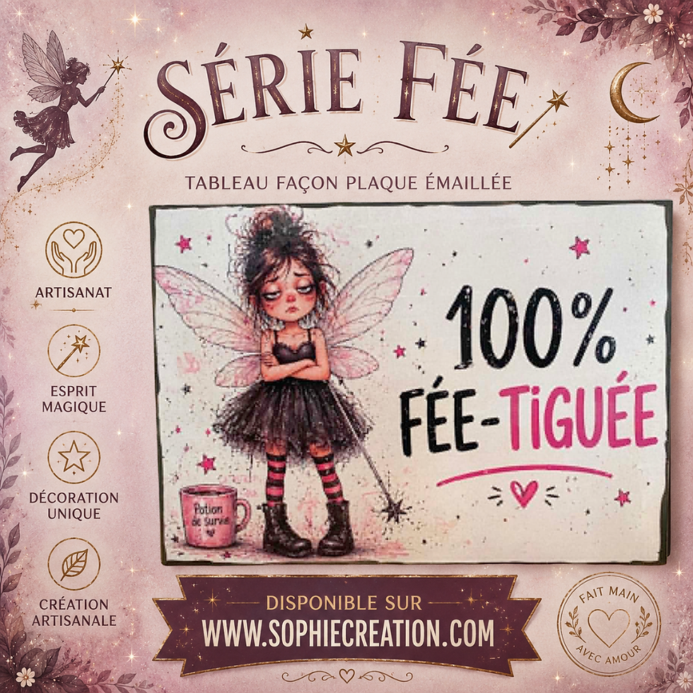 Tableau fée "100% fée-tiguée"  🧚‍♀️☕ Attention… fée très fatiguée en approche ! Entre deux sortilèges et trois cafés, cette