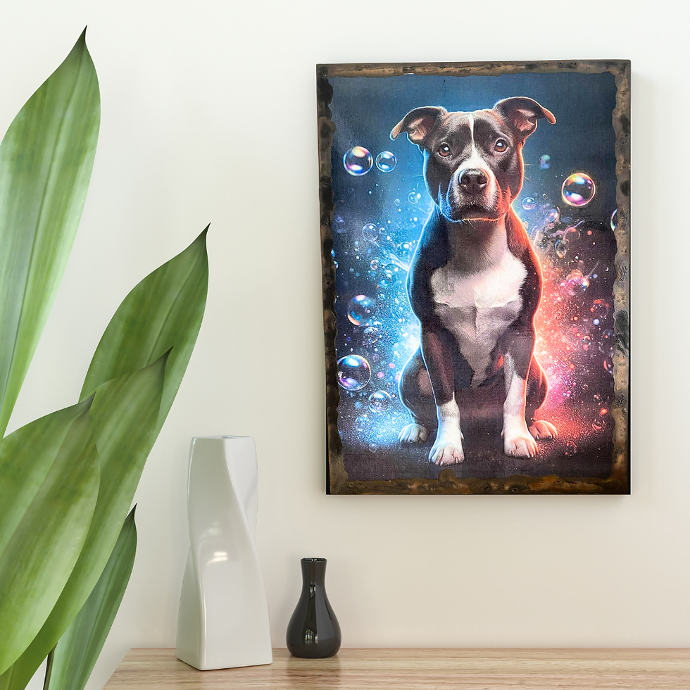 Miniature : Tableau Staffie  ✨🐾 Regard intense, attitude de star... Ce Staffie sait comment voler la vedette ! 💫  Entre ses yeux plein