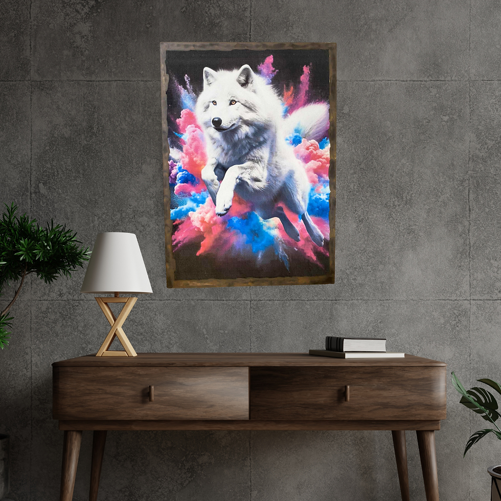 Miniature : Tableau Samoyède  ✨ Entre douceur et puissance, ce tableau met en valeur un magnifique Samoyède, bondissant dans une explosio