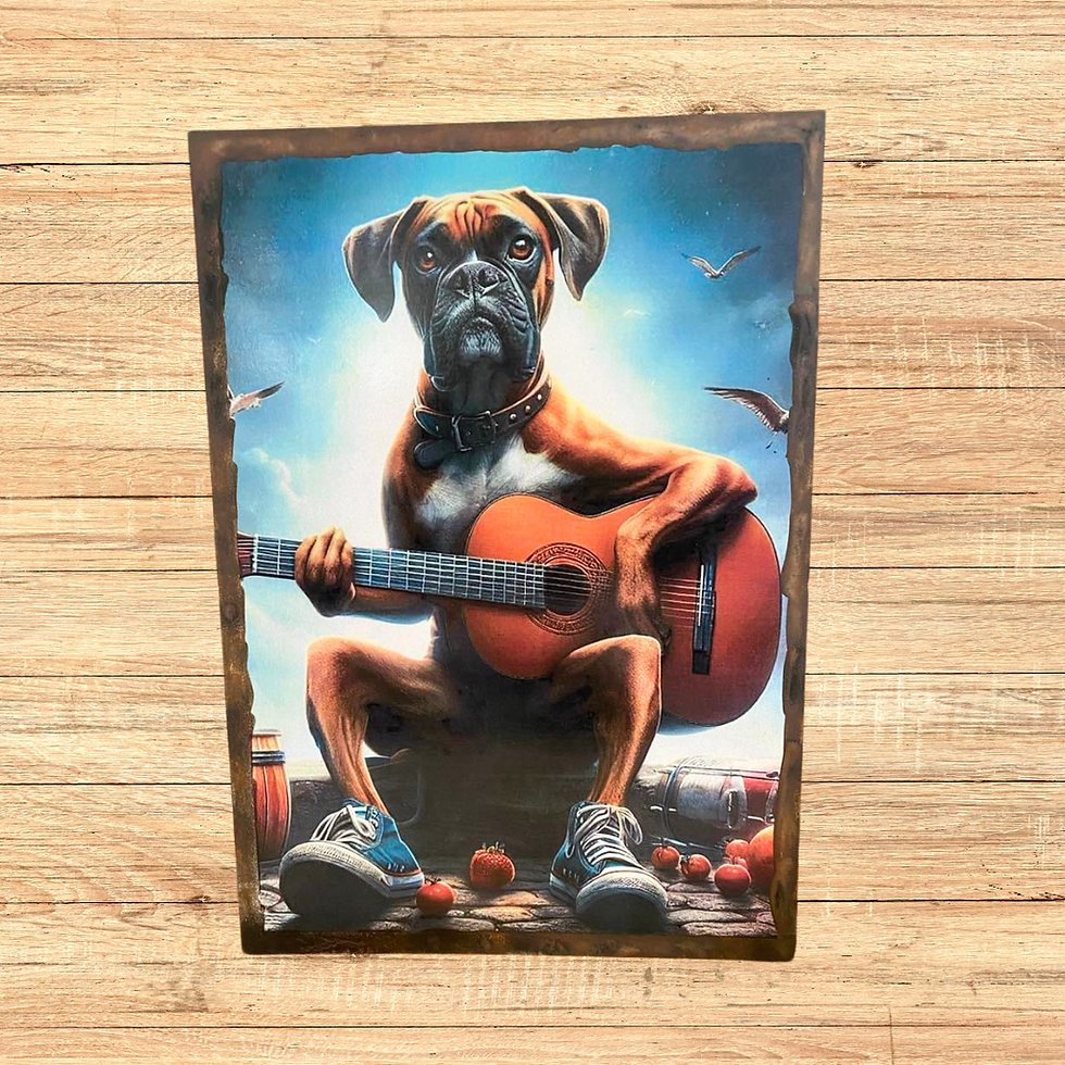 Miniature : Tableau Boxer à la guitare  🎸🐶 Quand la vie te donne des tomates, compose une ballade ! Voici Bobox, le premier chien rocke