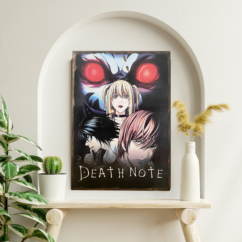 Miniature : Tableau Death note  Quand le destin s’écrit en lettres de sang…   Plongez dans l’univers sombre et mythique de Death Note ave