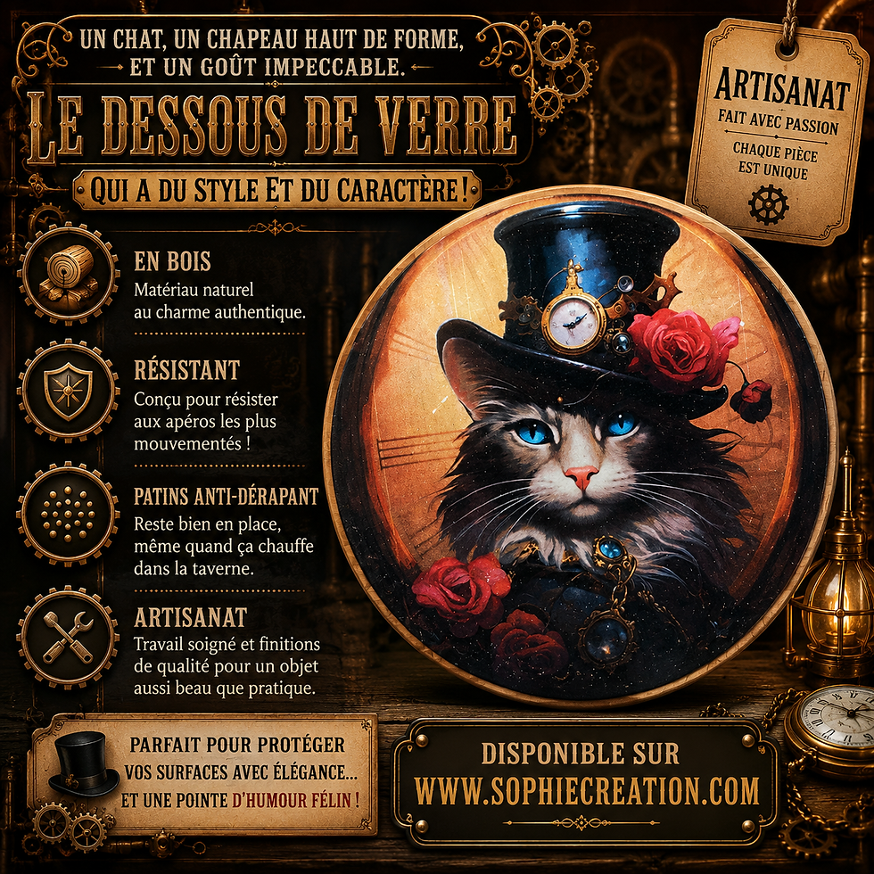 Miniature : ⚙️🐱 Quand l’élégance victorienne rencontre l’âme d’un chat… ça donne un dessous de verre avec plus de style que votre servic
