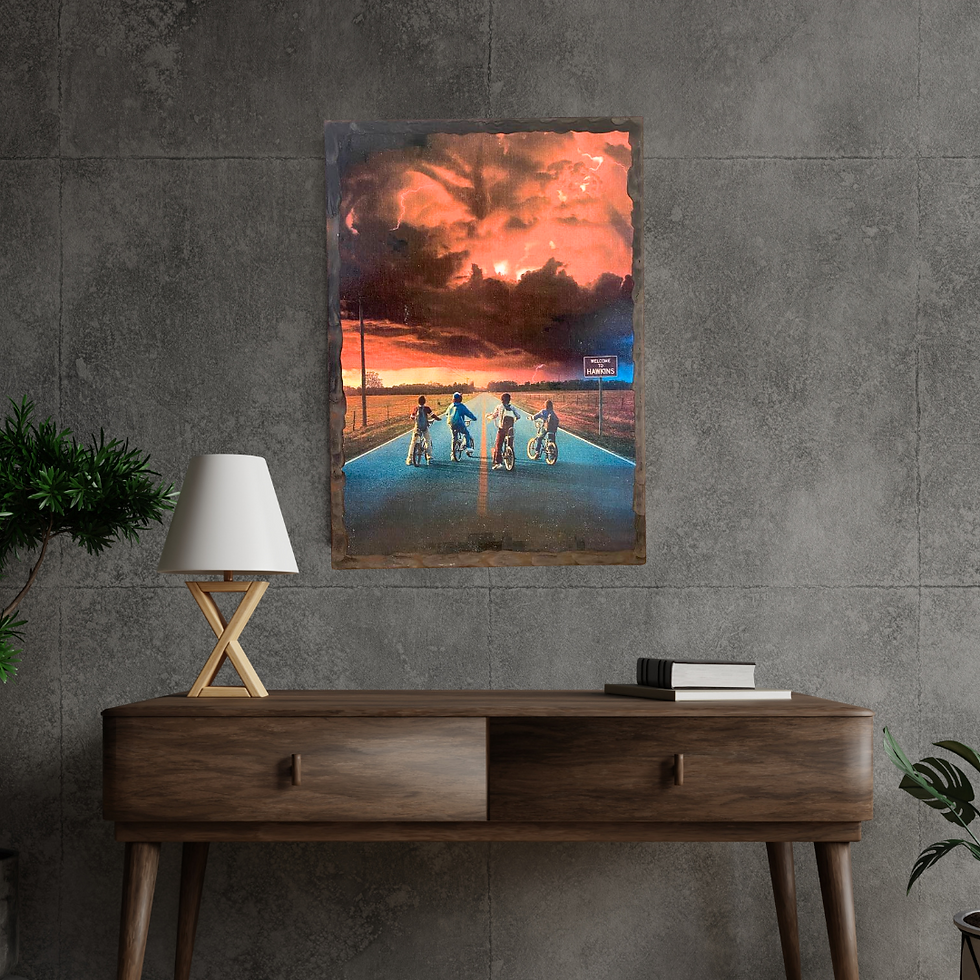 Miniature : Tableau Stranger Things  🚲🌩️ Plongez dans l’univers de Hawkins avec ce tableau unique ! 🌩️🚲  Les fans de Stranger Things