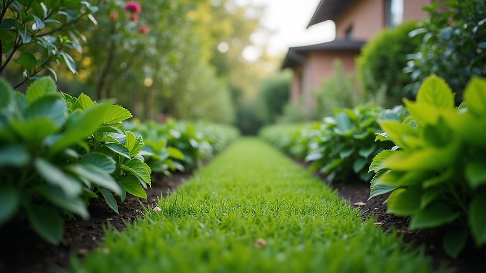 Eye-level view of a lush green garden with diverse plants