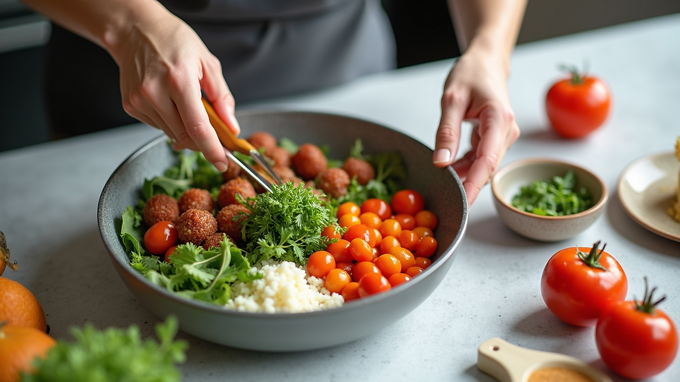 High angle view of a person preparing a healthy meal with fresh ingredients