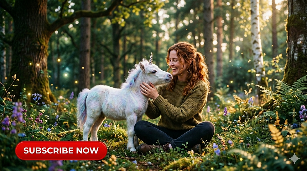 A baby unicorn and its human