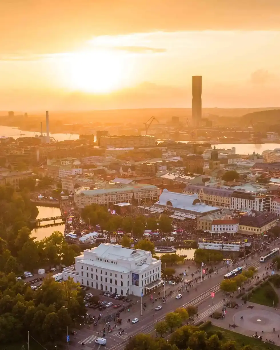 Aerial sot of Gothenburg in Sweden at sunset