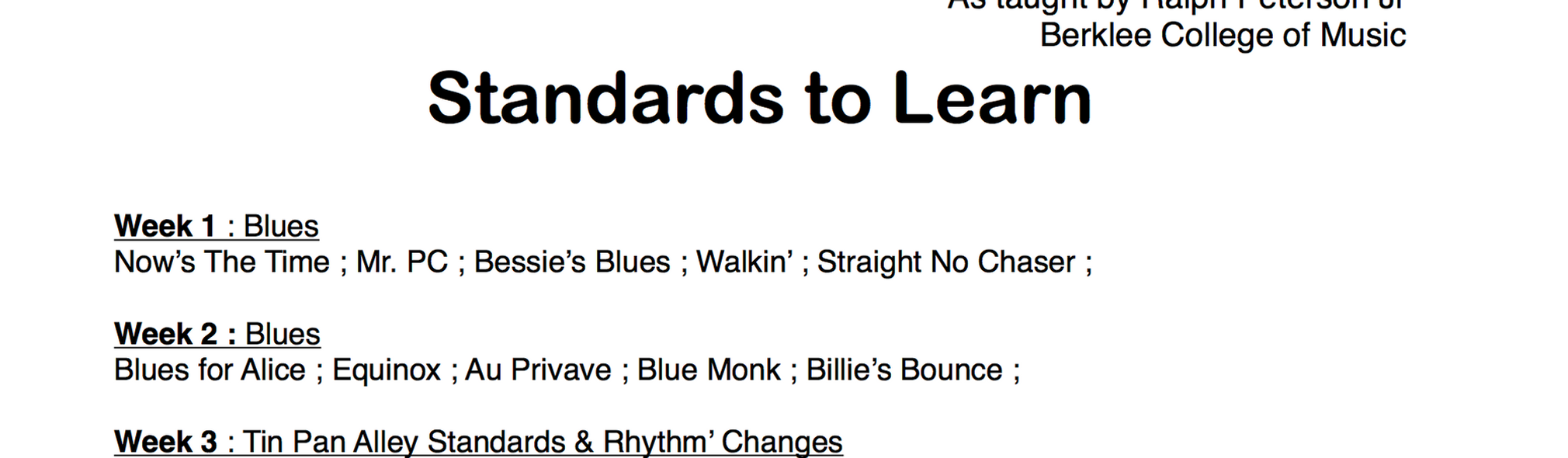 Learn Jazz Standards: 14 Weeks Plan
