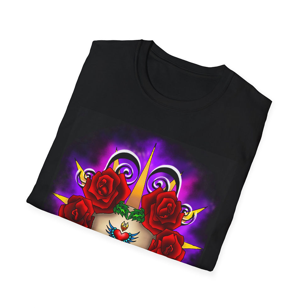 Thumbnail: Purple Skull and Roses Unisex Softstyle T-Shirt