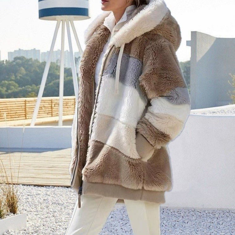 Thumbnail: Oversized Jacket for Women 2023 New Autumn Winter Warm Plush Pocket Hooded Stree