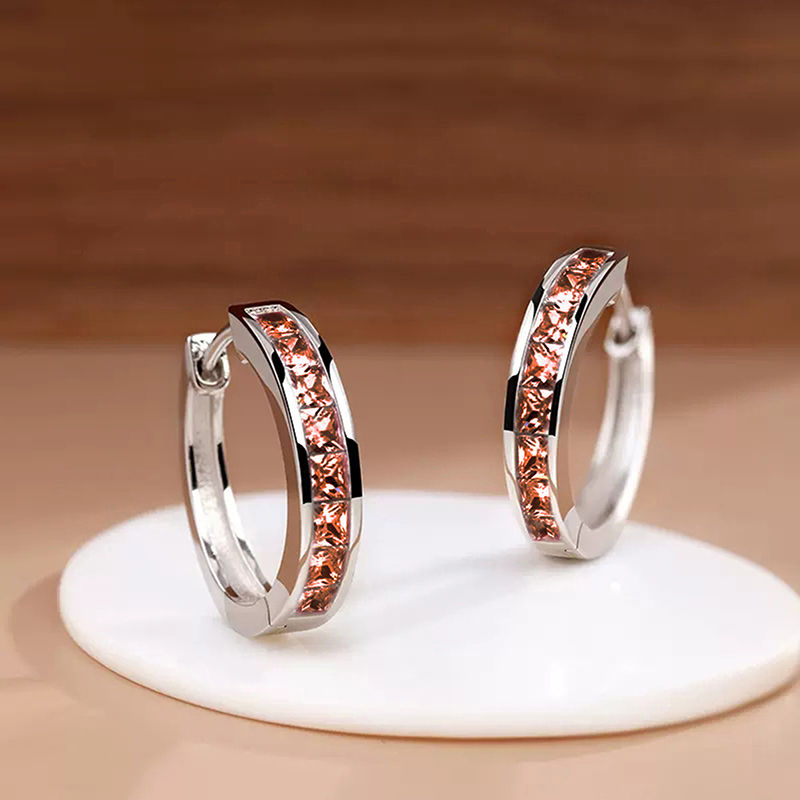 Thumbnail: Huitan Classic Design Women Hoop Earrings Full with Princess Square CZ Simple an