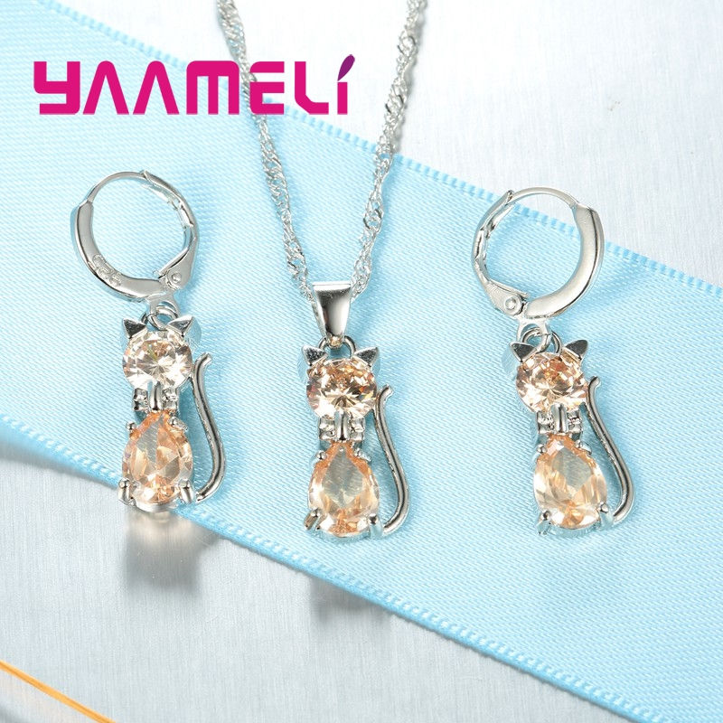 Thumbnail: Real 925 Sterling Silver Color Jewelry Sets for Woman Girls Shining Austrian Cry
