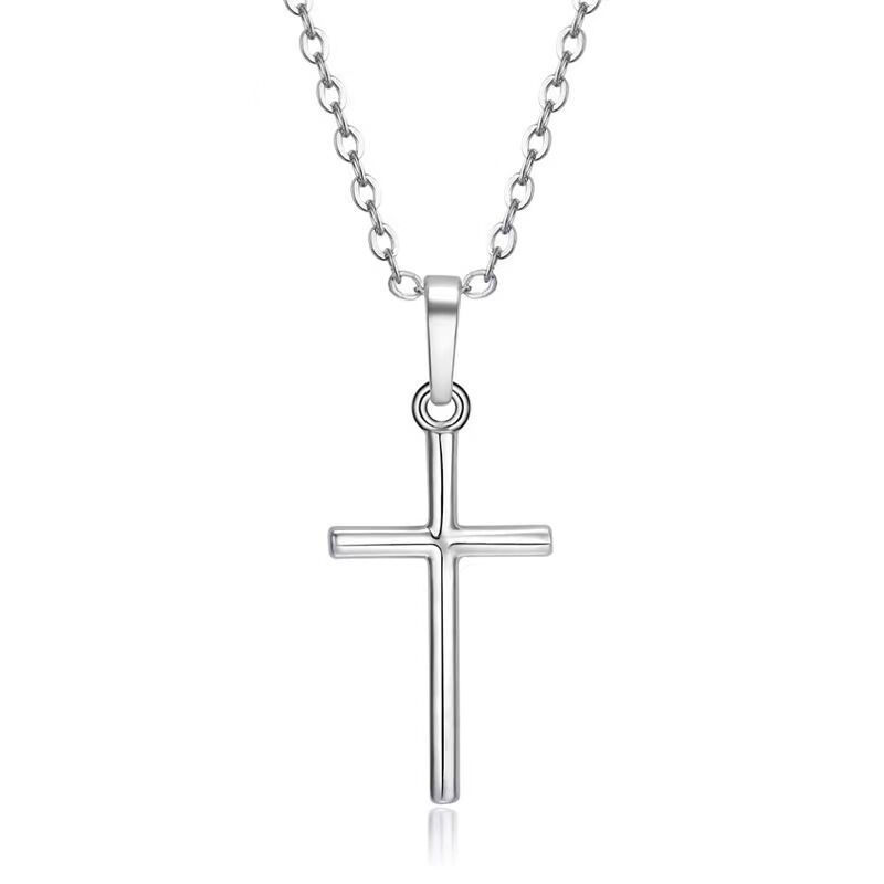 Thumbnail: Fashion Christian Jesus Cross Necklaces Silver Color Long Chain Simple Pendants 