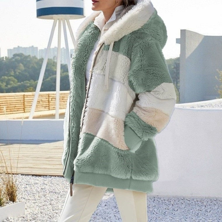 Thumbnail: Oversized Jacket for Women 2023 New Autumn Winter Warm Plush Pocket Hooded Stree
