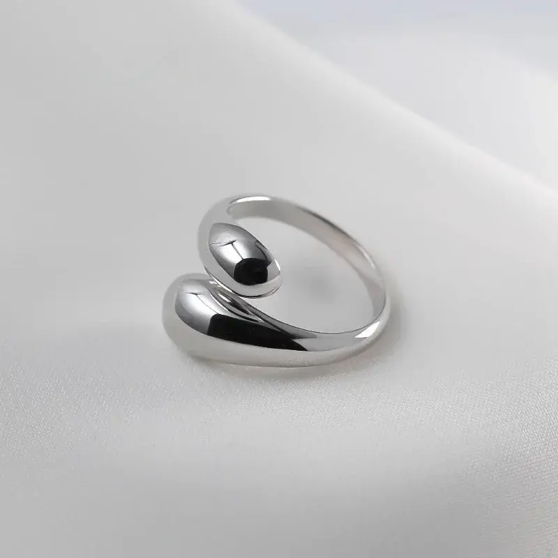 Thumbnail: 925 Sterling Silver Rings for Women Couple Minimalist Handmade Simple Big Open R