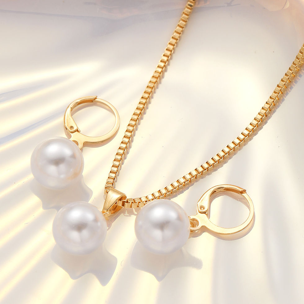 Thumbnail: Fashion Pearl Jewelry Set For Women Dangle Earrings Pendant Necklace Simple Dain
