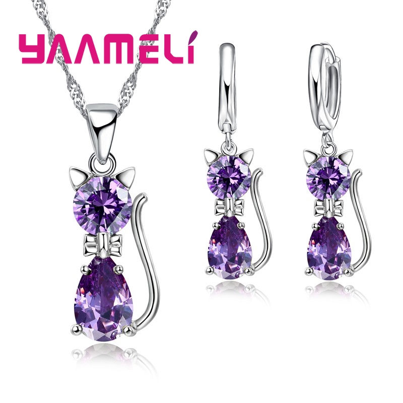 Thumbnail: Real 925 Sterling Silver Color Jewelry Sets for Woman Girls Shining Austrian Cry