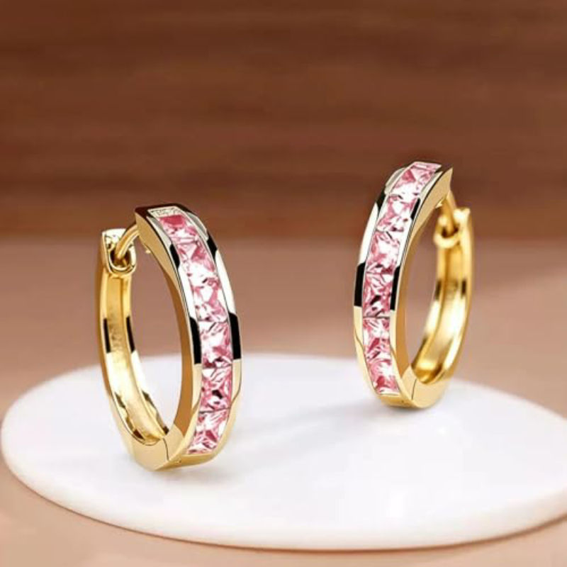 Thumbnail: Huitan Classic Design Women Hoop Earrings Full with Princess Square CZ Simple an
