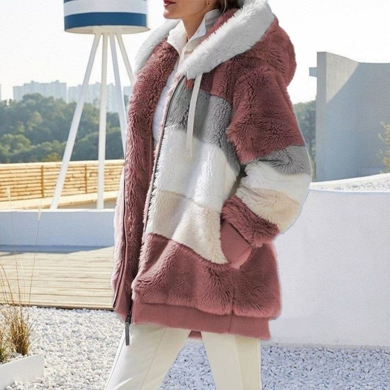 Thumbnail: Oversized Jacket for Women 2023 New Autumn Winter Warm Plush Pocket Hooded Stree