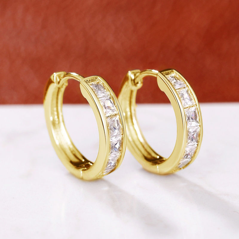 Thumbnail: Huitan Classic Design Women Hoop Earrings Full with Princess Square CZ Simple an