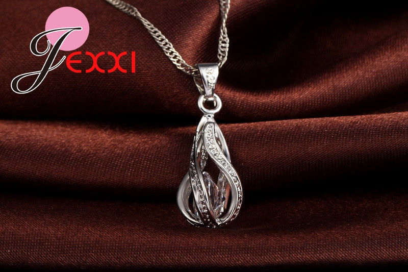 Thumbnail: Hot Water Drop CZ 925 Sterling Silver Plated Jewelry Set For Women Pendant Neckl