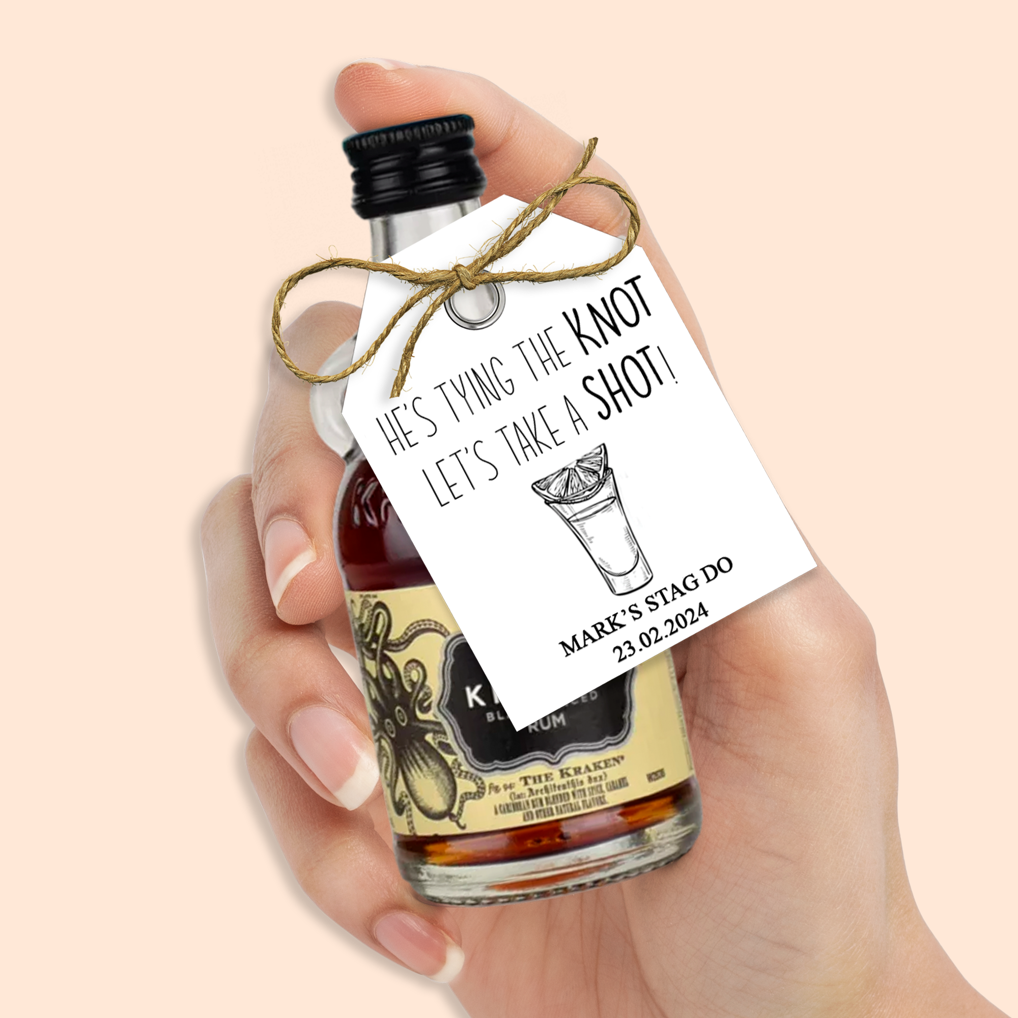 'He's Tying The Knot, Let's Take a Shot' Personalised Tags