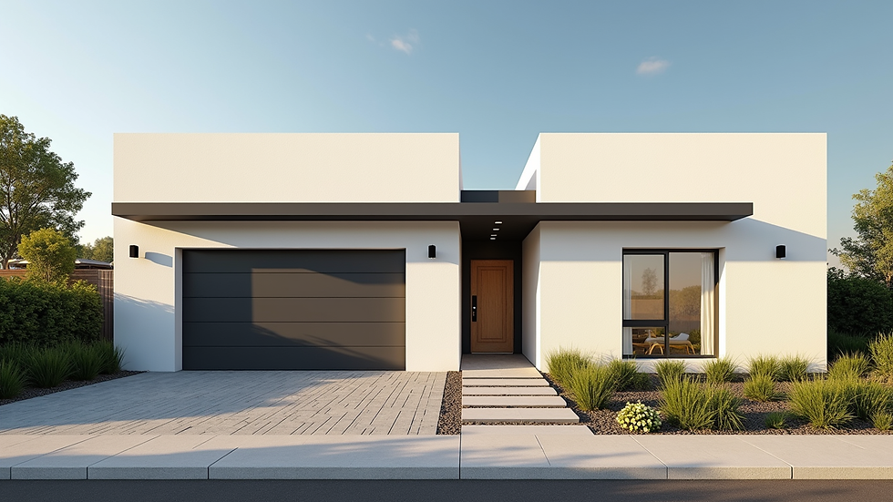 Wide angle view of a freshly painted residential property exterior in South Africa