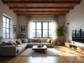 A chic living room featuring industrial style interiors