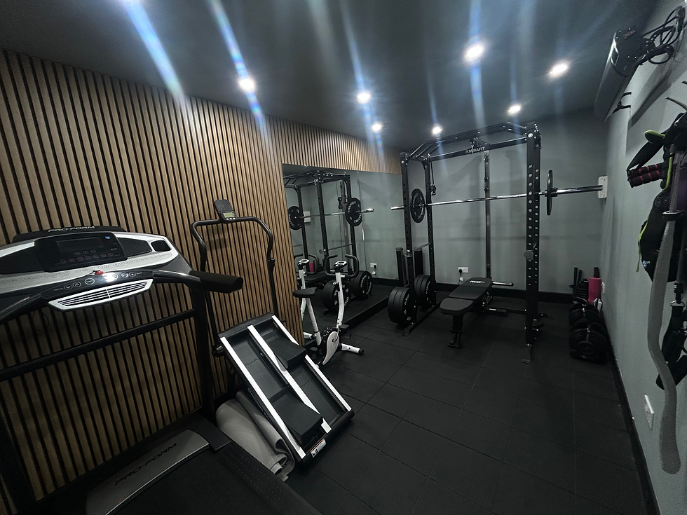 Eye-level view of a private gym workout area with modern equipment