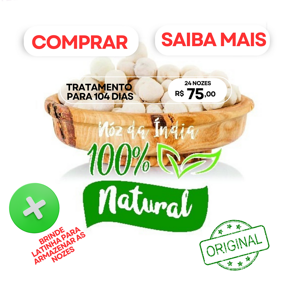 Noz da Índia 24 nozes p/ 104 dias e ganhe a lata de brinde p/ armazenar as nozes