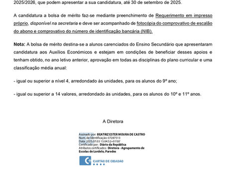 Bolsas de Mérito - Candidatura 2025/2026