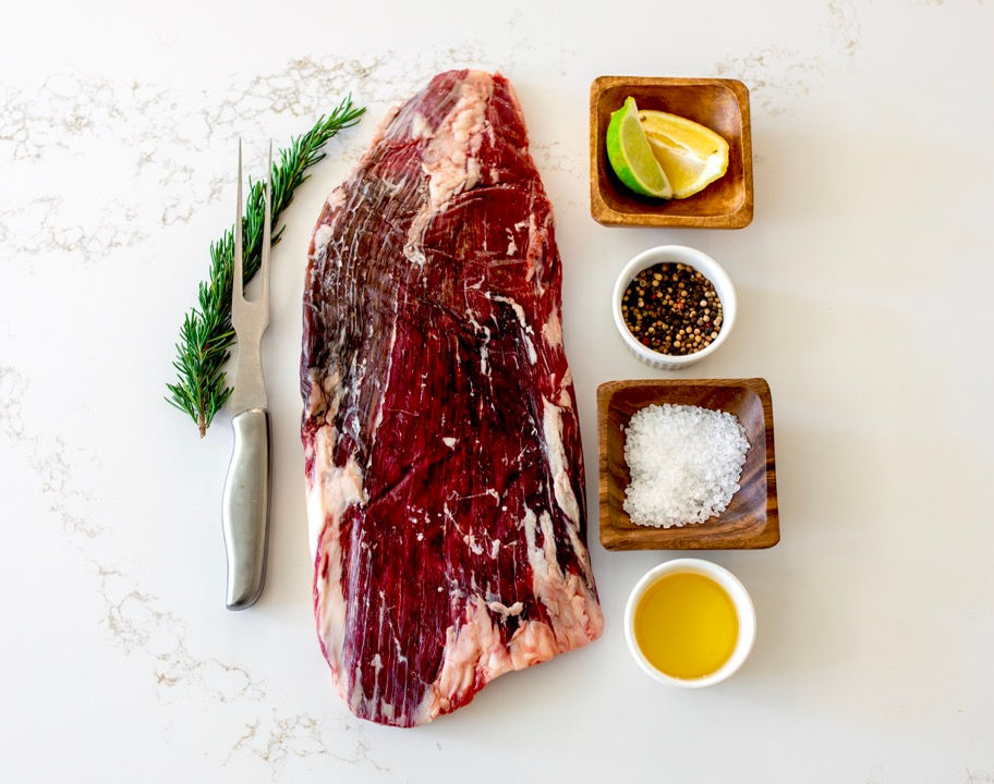 Flank Steak on Marble counter at Benner Beef