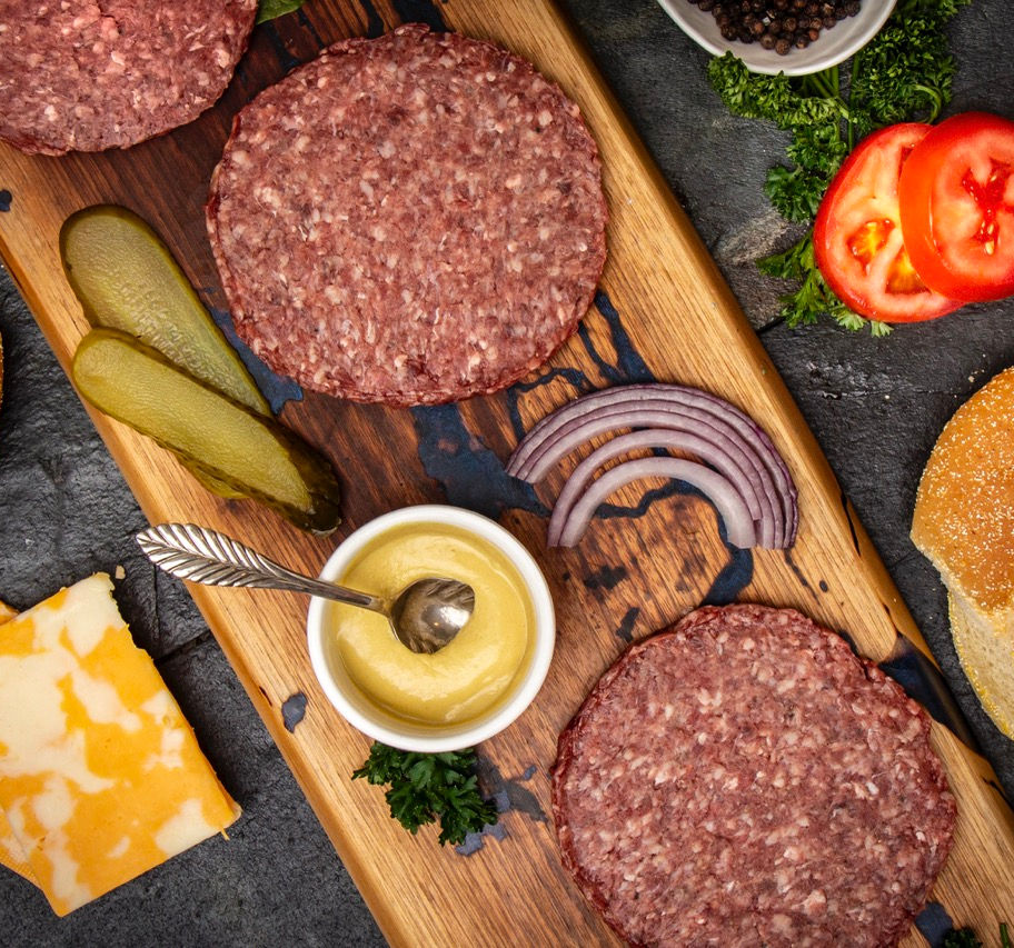 Wagyu burger patties available at Benner Beef