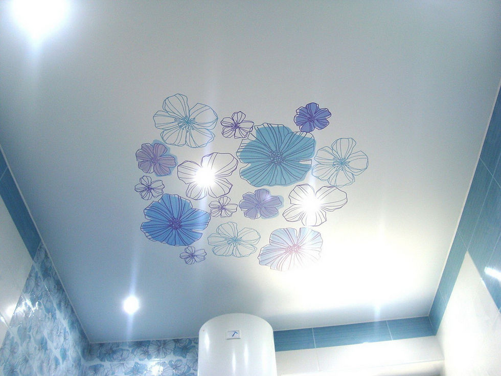 custom print floral design on a stretch ceiling with spotlights