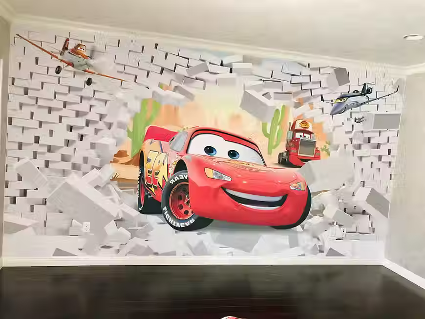 cartoon cars stretch ceiling wall