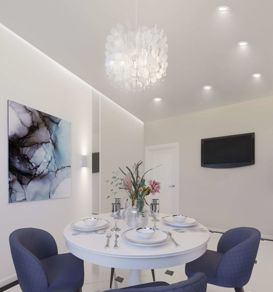 satin stretch ceiling with spotlights