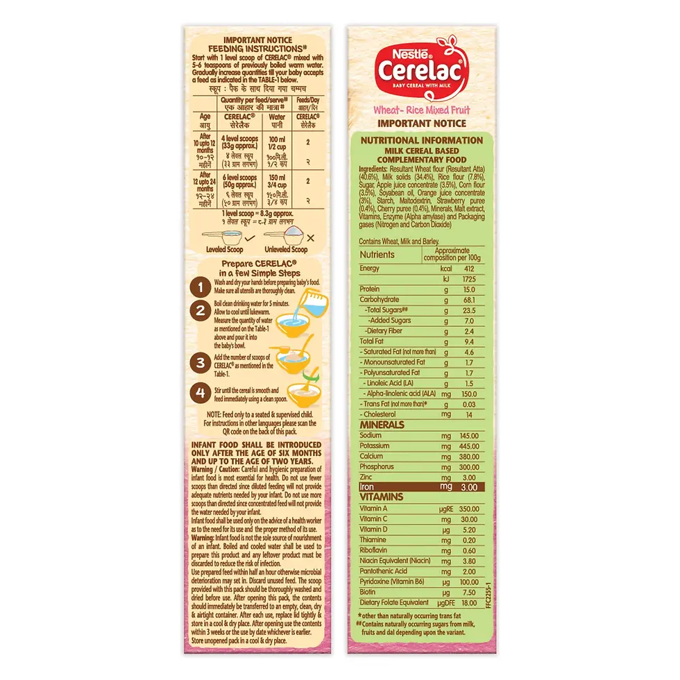 Thumbnail: Nestle Cerelac Baby Cereal with Milk Wheat-Rice Mixed Fruit From 10 Months 300g
