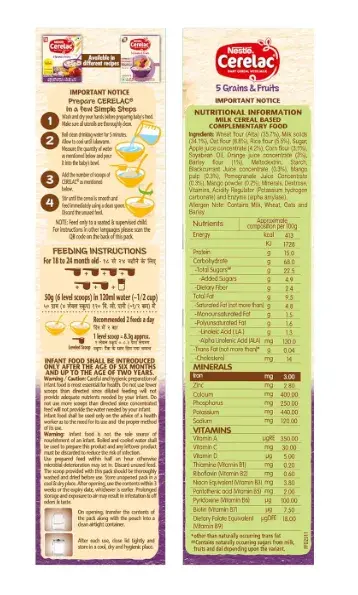 Thumbnail: Nestle Cerelac Baby Cereal with Milk 5 Grains & Fruits From 18 to 24 Months 300g