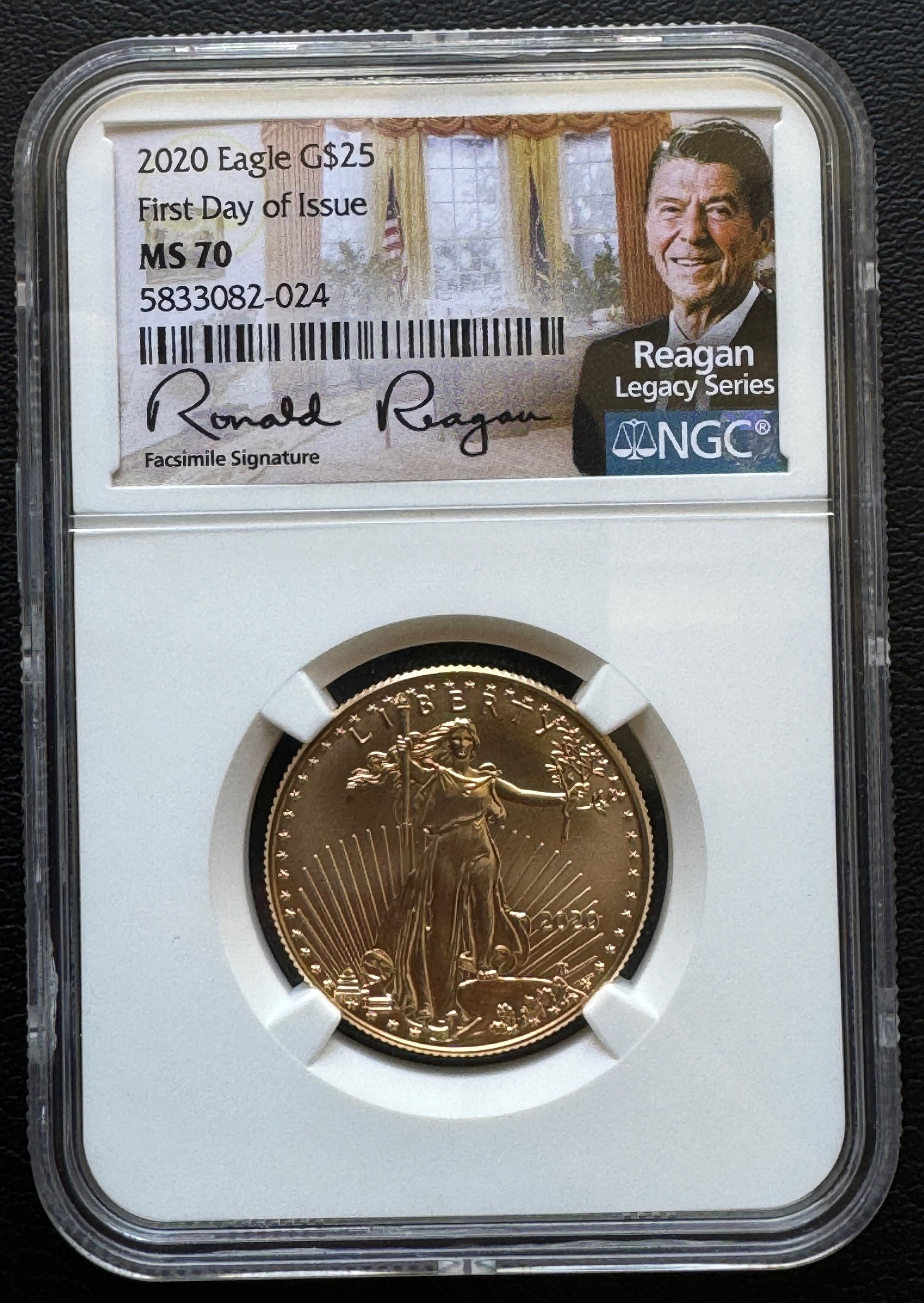 2020年 アメリカ 25ドライーグル金貨 1/2オンス ロナルド・レーガン サイン NGC MS70 first day of issue