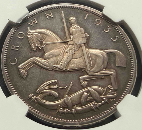 招*@様 1953年英国　クラウン銀貨　ジョージ5世 1935年 英国 ジョージ5世 ジュビリークラウン銀貨 NGC PF63 Raised