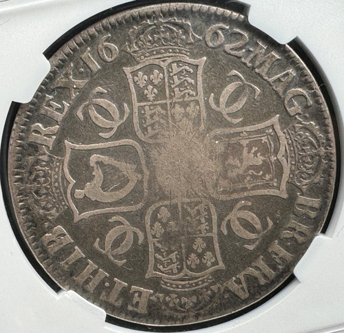 イギリスクラウン銀貨 チャールズ2世ローズマーク 1662年 NGC