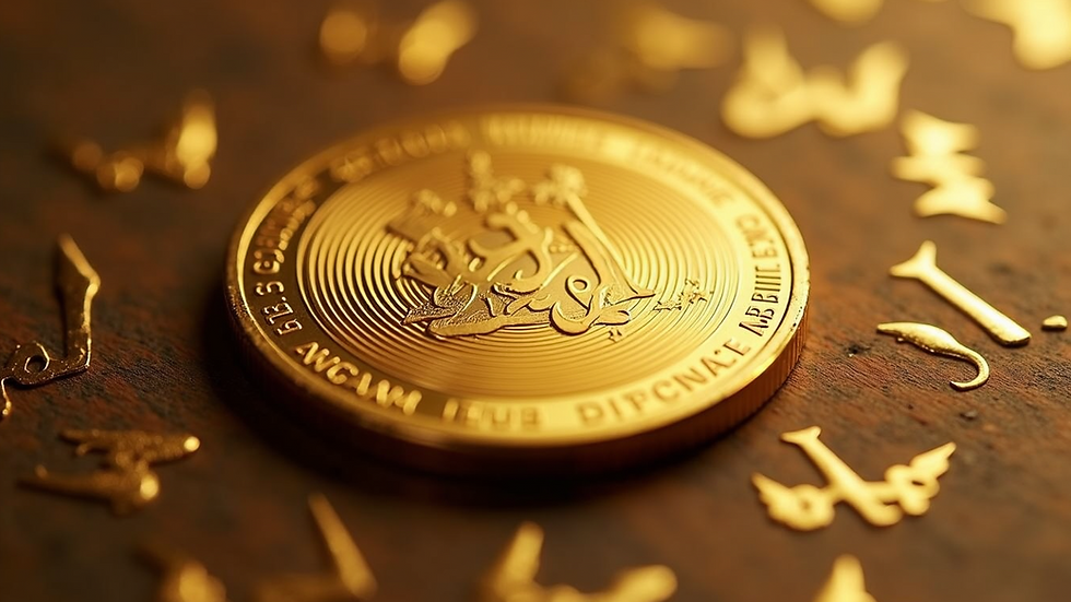 Close-up view of an Azadi gold coin