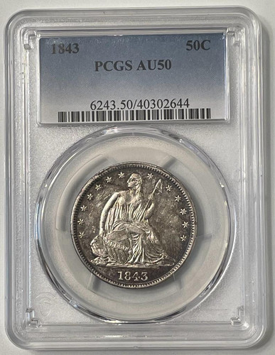 アンティークコイン 銀貨 1843 ハーフドル PCGS AU50 自由の女神座像