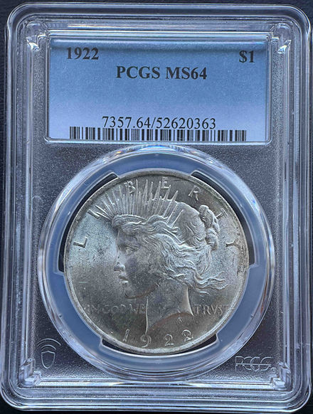 アメリカ銀貨1922年 ピースダラー 1ドル銀貨 約26.7ｇ 1922 年 アメリカ ピースダラー 銀貨 PCGS認定 MS64 | GoldSilverJapan