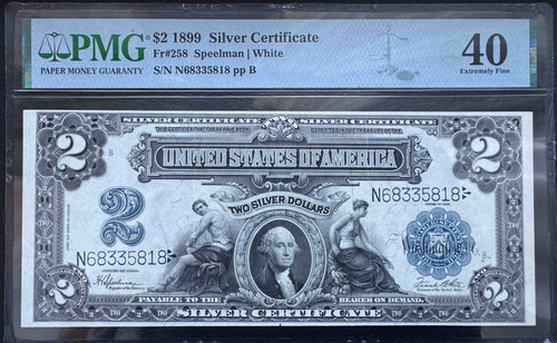 1899年 アメリカ 2ドル銀証券PMG鑑定済み XF40 Fr#258 スピールマン