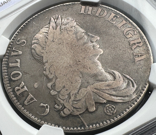 イギリスクラウン銀貨 チャールズ2世ローズマーク 1662年 NGC VG10