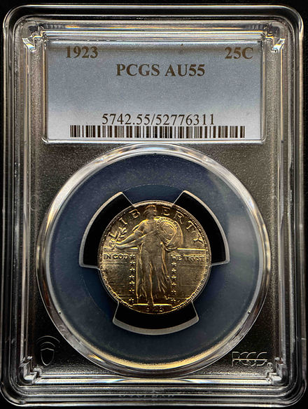 1923年 スタンディング・リバティ・クォーター銀貨PCGS AU 55(タイプ2 1923年 スタンディング・リバティ・クォーター銀貨PCGS AU 55(タイプ2
