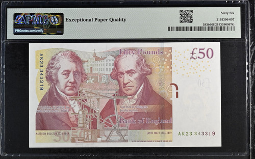 イギリス銀行 50ポンド紙幣 2010年発行（2015年銘）PMG 66 EPQ Pick